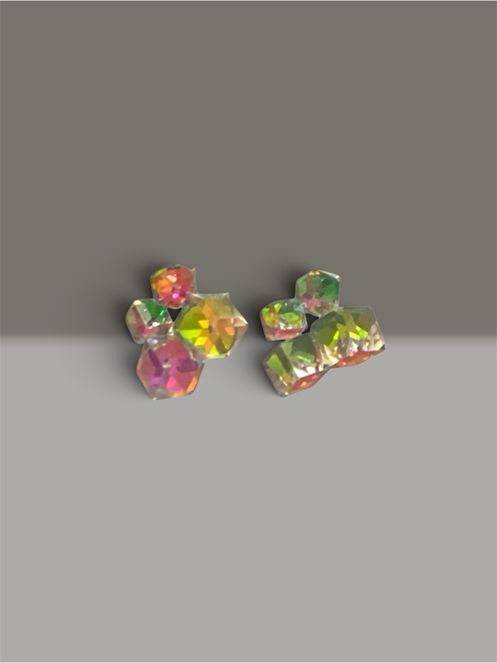 Source Unknown Pink Green Gold Iridescent Crystal Cluster Stud Earrings